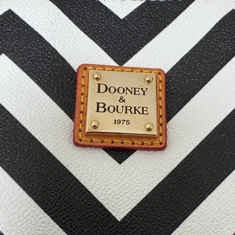 Dooney & Bourke Chevron Tote -  Black and White with Tan Leather Trim - Picture 4 of 13